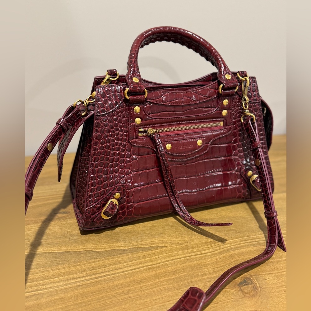 Balenciaga Neo Croc Classic Handbag Dark Red